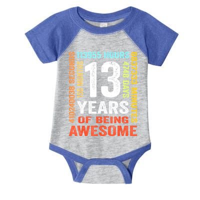 Vintage 13th Birthday Shirt Gift 13 Years Old Being Awesome Infant Baby Jersey Bodysuit