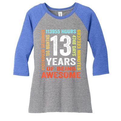 Vintage 13th Birthday Shirt Gift 13 Years Old Being Awesome Women's Tri-Blend 3/4-Sleeve Raglan Shirt