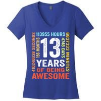 Vintage 13th Birthday Shirt Gift 13 Years Old Being Awesome Women's V-Neck T-Shirt