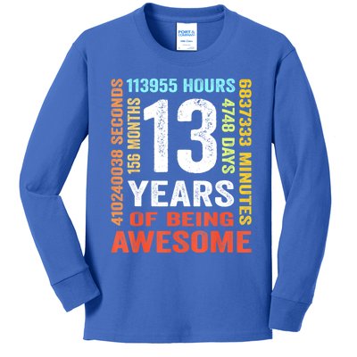 Vintage 13th Birthday Shirt Gift 13 Years Old Being Awesome Kids Long Sleeve Shirt