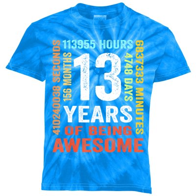 Vintage 13th Birthday Shirt Gift 13 Years Old Being Awesome Kids Tie-Dye T-Shirt