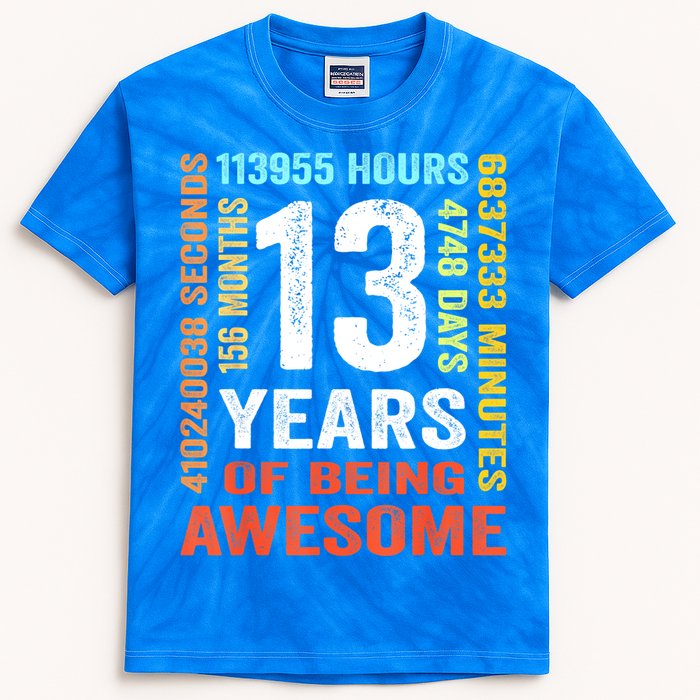 Vintage 13th Birthday Shirt Gift 13 Years Old Being Awesome Kids Tie-Dye T-Shirt