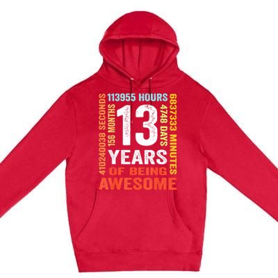 Vintage 13th Birthday Shirt Gift 13 Years Old Being Awesome Premium Pullover Hoodie