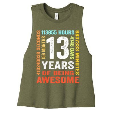 Vintage 13th Birthday Shirt Gift 13 Years Old Being Awesome Women's Racerback Cropped Tank