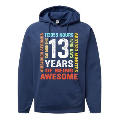 Vintage 13th Birthday Shirt Gift 13 Years Old Being Awesome Performance Fleece Hoodie