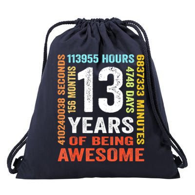 Vintage 13th Birthday Shirt Gift 13 Years Old Being Awesome Drawstring Bag