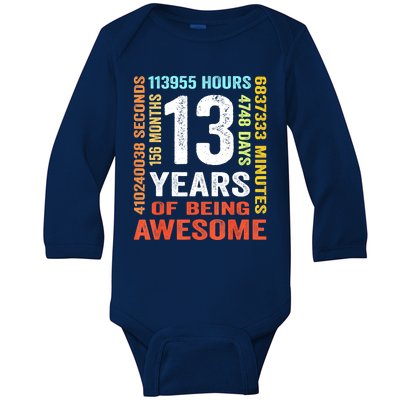 Vintage 13th Birthday Shirt Gift 13 Years Old Being Awesome Baby Long Sleeve Bodysuit