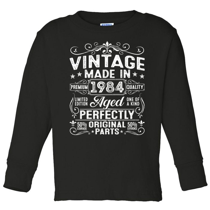 Vintage 1984 Bday 40 Year Old Retro 40th Birthday Gifts Toddler Long Sleeve Shirt