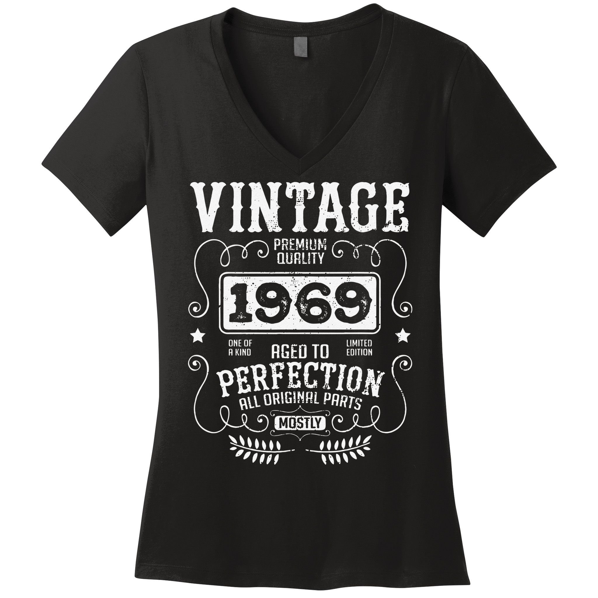 VINTAGE 1969 Birth Year Birthday Funny Quotes Retro Graphic Women's V-Neck T-Shirt
