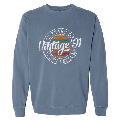 Vintage 1991 Bday Stamp 32nd Birthday Gifts 32 Year Old Garment-Dyed Sweatshirt