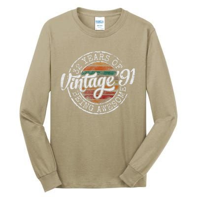 Vintage 1991 Bday Stamp 32nd Birthday Gifts 32 Year Old Tall Long Sleeve T-Shirt