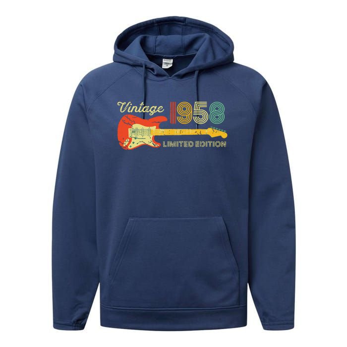 Vintage 1958 Birthday Gifts Guitar Lovers 65th Birthday Performance Fleece Hoodie