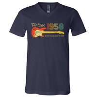 Vintage 1958 Birthday Gifts Guitar Lovers 65th Birthday V-Neck T-Shirt