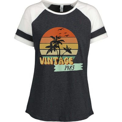 Vintage 1983 Beach 40th Birthday Class Reunion Scene Enza Ladies Jersey Colorblock Tee