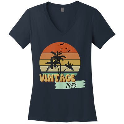 Vintage 1983 Beach 40th Birthday Class Reunion Scene Women's V-Neck T-Shirt