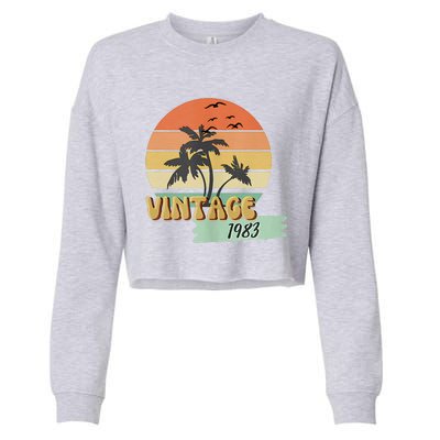 Vintage 1983 Beach 40th Birthday Class Reunion Scene Cropped Pullover Crew