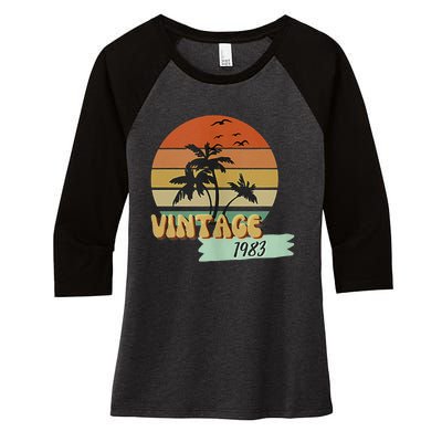 Vintage 1983 Beach 40th Birthday Class Reunion Scene Women's Tri-Blend 3/4-Sleeve Raglan Shirt