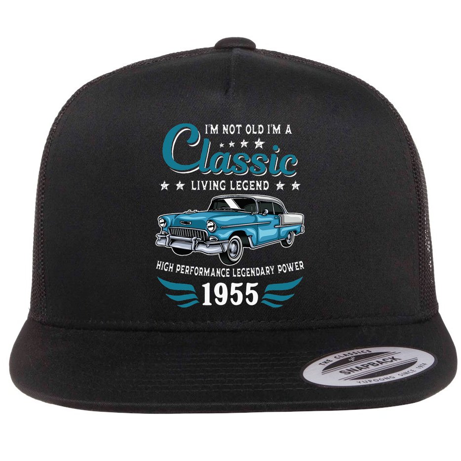 Vintage 1955 Birthday Classic Car For Legends Born In 1955 Flat Bill Trucker Hat