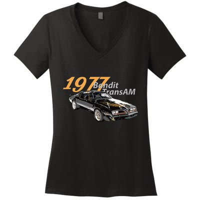 Vintage 1977 Bandit Am Muscle Cars 1970s Women's V-Neck T-Shirt