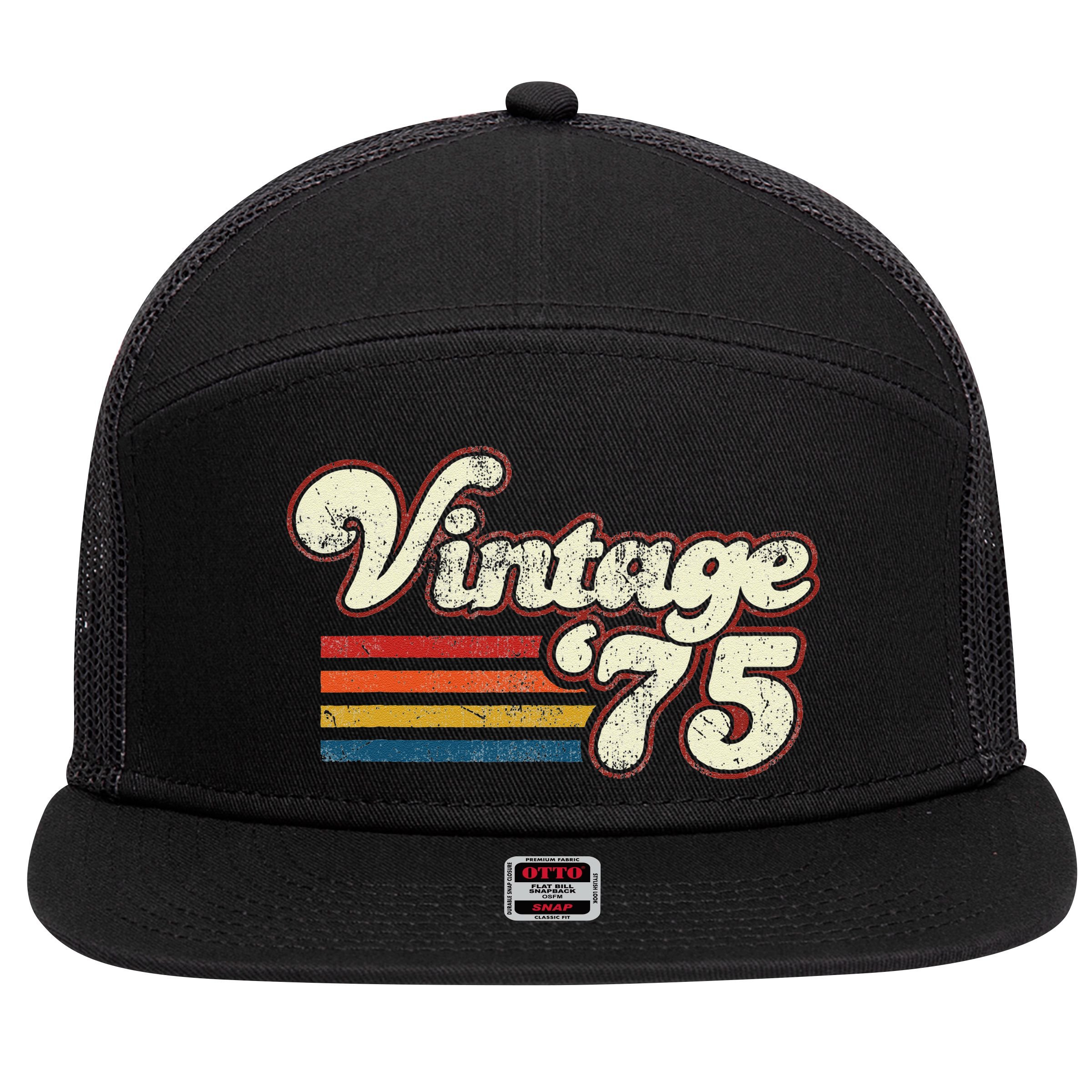 Vintage 1975 Birthday 7 Panel Mesh Trucker Snapback Hat