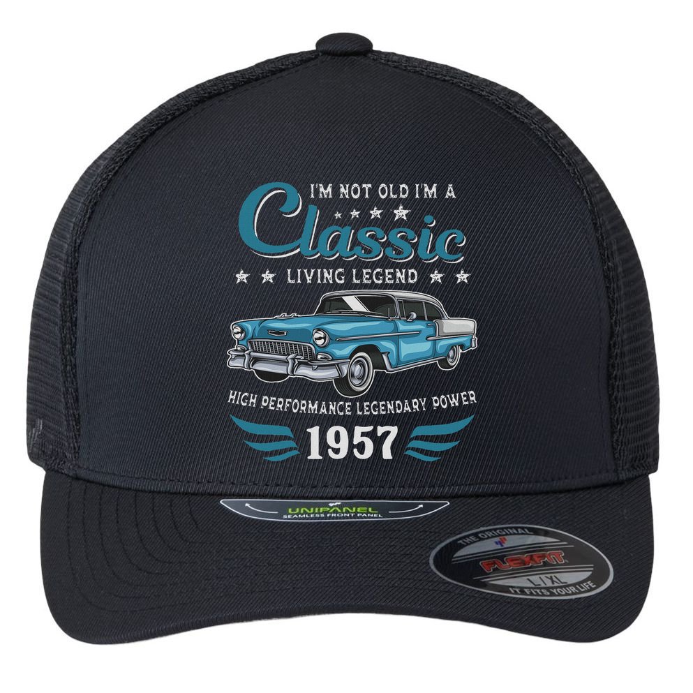 Vintage 1957 Birthday Classic Car For Legends Born In 1957 Flexfit Unipanel Trucker Cap