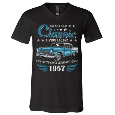 Vintage 1957 Birthday Classic Car For Legends Born In 1957 V-Neck T-Shirt
