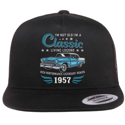 Vintage 1957 Birthday Classic Car For Legends Born In 1957 Flat Bill Trucker Hat