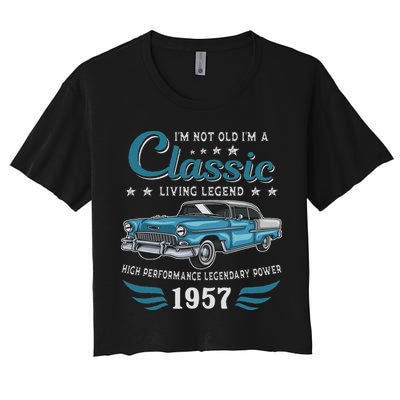 Vintage 1957 Birthday Classic Car For Legends Born In 1957 Women's Crop Top Tee