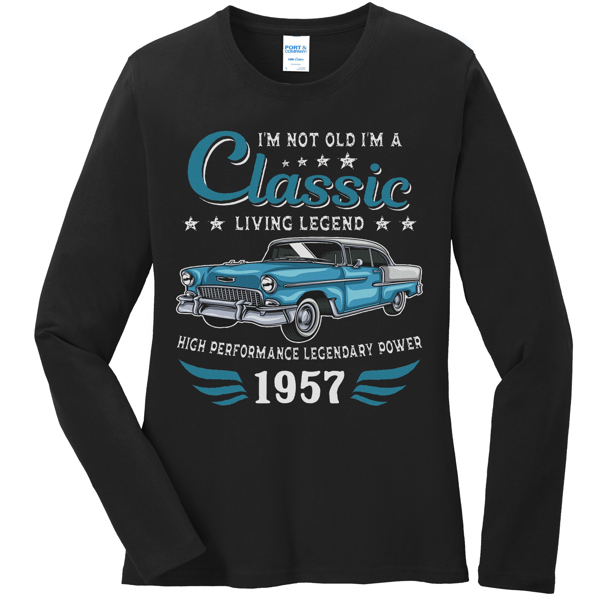 Vintage 1957 Birthday Classic Car For Legends Born In 1957 Ladies Long Sleeve Shirt