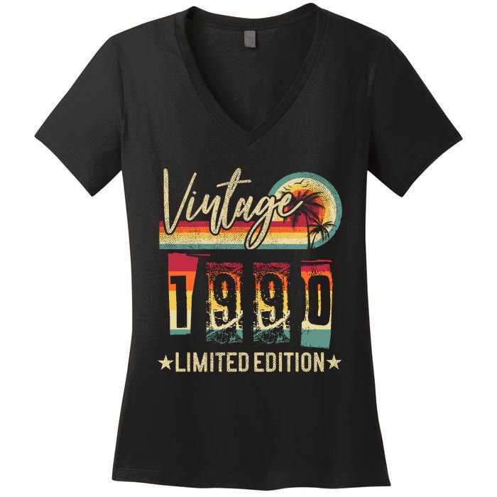 Vintage 1990 Birthday Gift Limited Edition Funny And Cool Family Gift Women's V-Neck T-Shirt