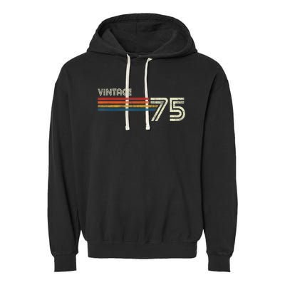 Vintage 1975 Chest Stripe 48 Birthday Garment-Dyed Fleece Hoodie