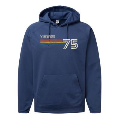 Vintage 1975 Chest Stripe 48 Birthday Performance Fleece Hoodie