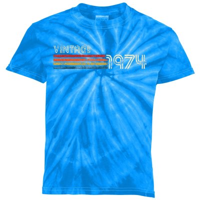 Vintage 1974 Chest Stripe Birthday Kids Tie-Dye T-Shirt