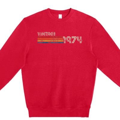 Vintage 1974 Chest Stripe Birthday Premium Crewneck Sweatshirt