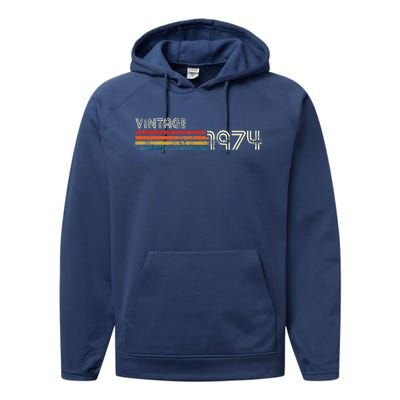 Vintage 1974 Chest Stripe Birthday Performance Fleece Hoodie