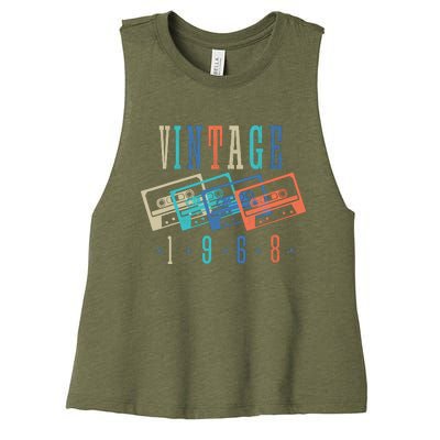 Vintage 1968 Cassette Tape 1968 Birthday Gifts 56 Year Old Women's Racerback Cropped Tank