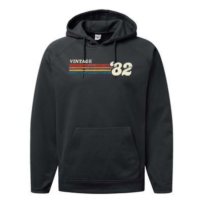 Vintage 1982 Chest Stripe Birthday Performance Fleece Hoodie