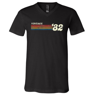 Vintage 1982 Chest Stripe Birthday V-Neck T-Shirt