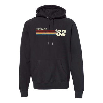 Vintage 1982 Chest Stripe Birthday Premium Hoodie