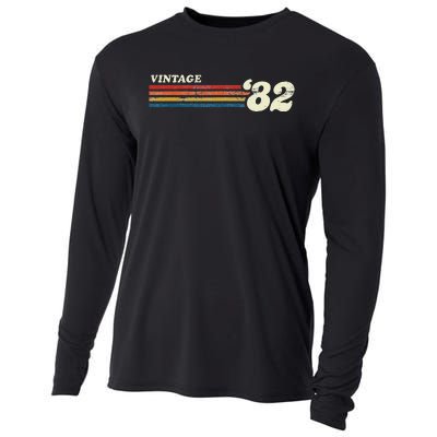 Vintage 1982 Chest Stripe Birthday Cooling Performance Long Sleeve Crew