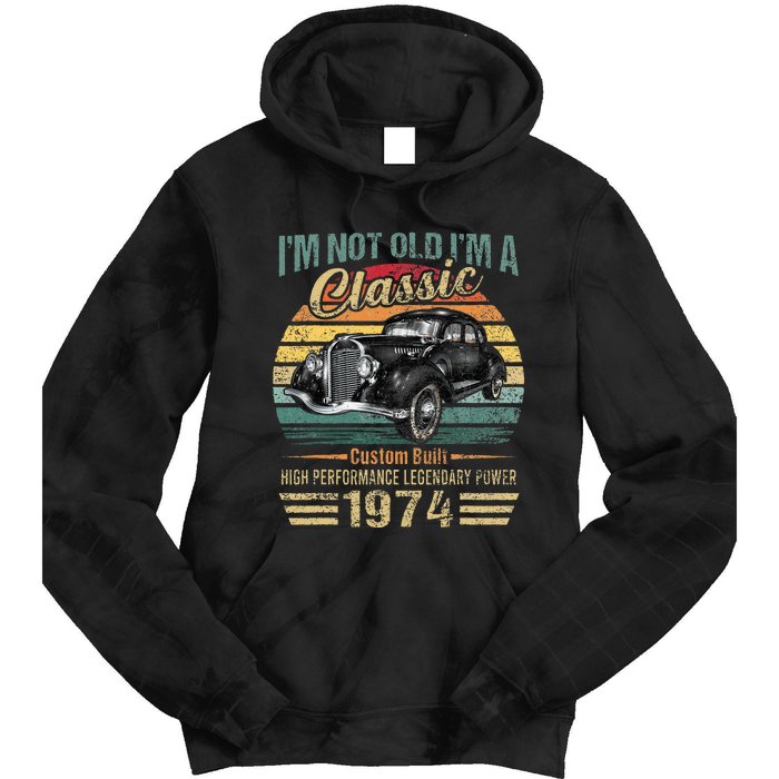 Vintage 1974 Classic Car 50 Year Old 50th Birthday Tie Dye Hoodie