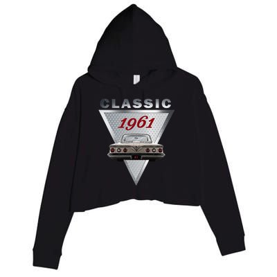 Vintage 1961 Classic Car Art Triple Tail Lights 60s Cars Crop Fleece Hoodie