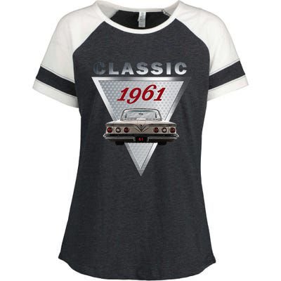 Vintage 1961 Classic Car Art Triple Tail Lights 60s Cars Enza Ladies Jersey Colorblock Tee