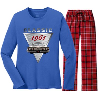 Vintage 1961 Classic Car Art Triple Tail Lights 60s Cars Women's Long Sleeve Flannel Pajama Set 