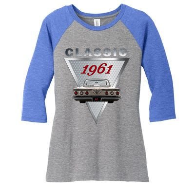 Vintage 1961 Classic Car Art Triple Tail Lights 60s Cars Women's Tri-Blend 3/4-Sleeve Raglan Shirt