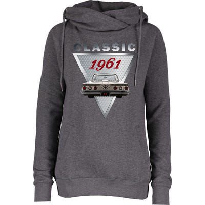 Vintage 1961 Classic Car Art Triple Tail Lights 60s Cars Womens Funnel Neck Pullover Hood