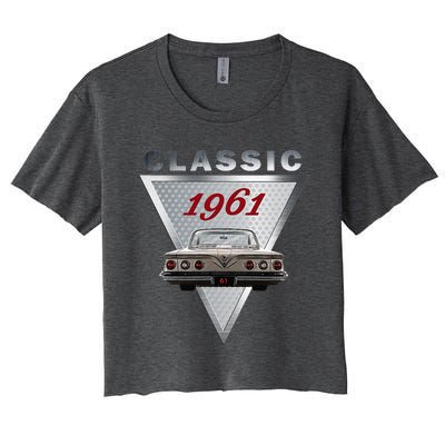 Vintage 1961 Classic Car Art Triple Tail Lights 60s Cars Women's Crop Top Tee