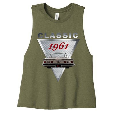 Vintage 1961 Classic Car Art Triple Tail Lights 60s Cars Women's Racerback Cropped Tank