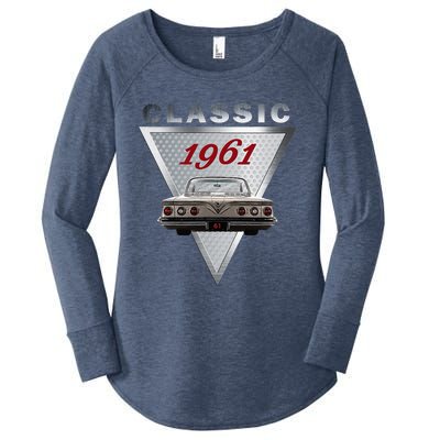 Vintage 1961 Classic Car Art Triple Tail Lights 60s Cars Women's Perfect Tri Tunic Long Sleeve Shirt