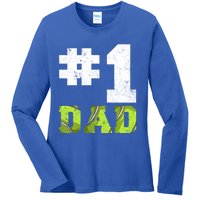 Vintage #1 Dad Number One Tennis Dad Fathers Day Gift Ladies Long Sleeve Shirt